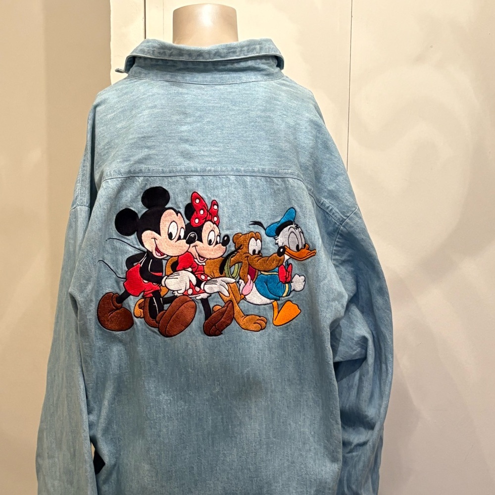 TOO CUTE Mickey Mouse and Friends Embroidered Light Blue Denim Shirt